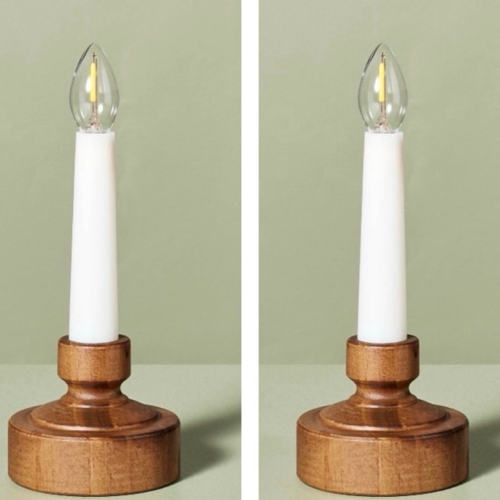 Flameless Window Candle with Timer Wood (Set of 2)  - Hearth & Hand